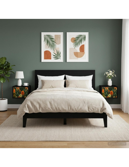 Mobiletto da comodino a parete ZAANDAM 2 pz Rovere Nero