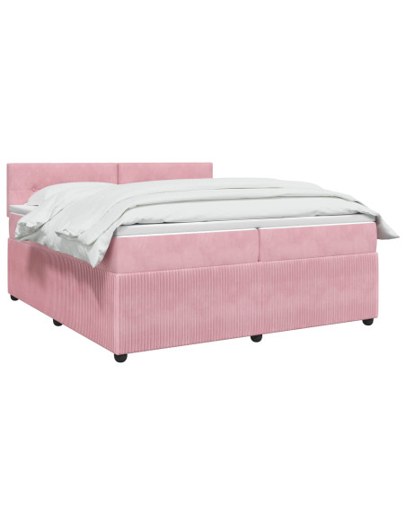 Letto box spring con materasso Rosa 200 x 200 cm Velluto