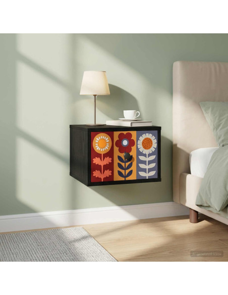 Mobiletto da comodino a parete ESSEN 2 pz Rovere Nero
