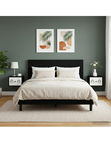 Mobiletto da comodino a parete HANAU 2 pz Rovere Nero