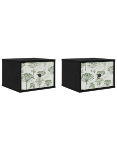 Mobiletto da comodino a parete GOTHA 2 pz Rovere Nero 2