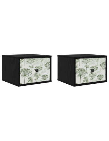 Mobiletto da comodino a parete GOTHA 2 pz Rovere Nero