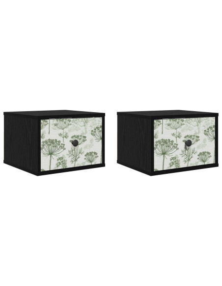 Mobiletto da comodino a parete GOTHA 2 pz Rovere Nero