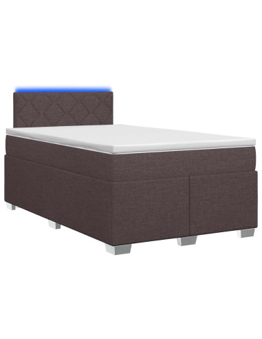 Letto con Box Spring, Materasso e LED Marrone Scuro Tessuto