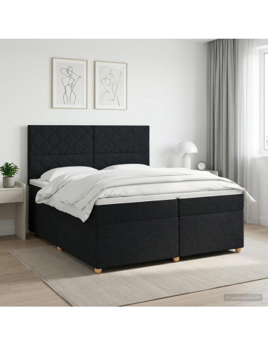 Letto box spring con materasso Nero 200 x 200 cm Tessuto