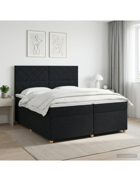 Letto box spring con materasso Nero 200 x 200 cm Tessuto