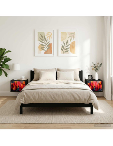 Mobiletto da comodino a parete HEESCH 2 pz Rovere Nero