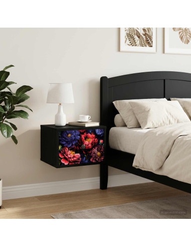 Mobiletto da comodino a parete KIEL 2 pz Rovere Nero