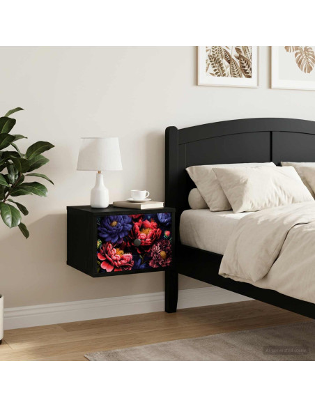 Mobiletto da comodino a parete KIEL 2 pz Rovere Nero