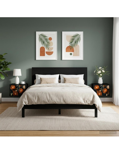 Mobiletto da comodino a parete LOCHEM 2 pz Rovere Nero