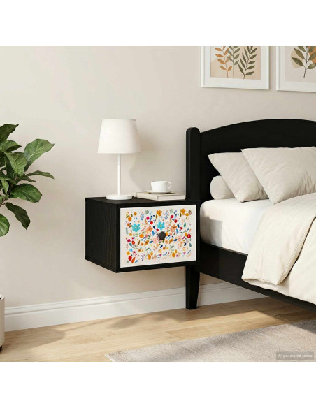 Mobiletto da comodino a parete MAINZ 2 pz Rovere Nero