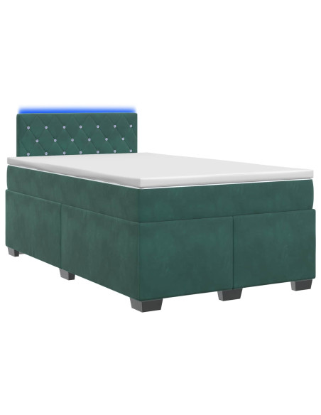 Letto con Box Spring, Materasso e LED Verde Scuro 120 x 190 cm