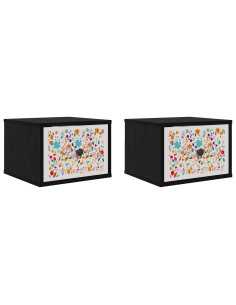 Mobiletto da comodino a parete MAINZ 2 pz Rovere Nero 2