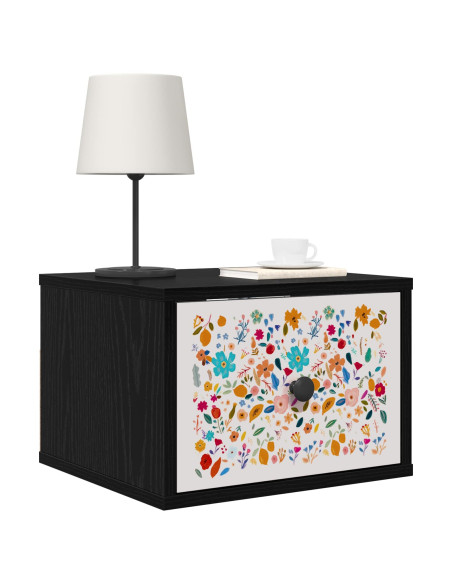 Mobiletto da comodino a parete MAINZ 2 pz Rovere Nero