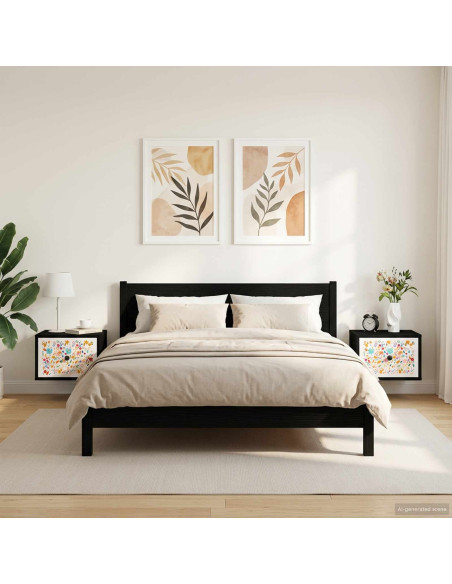 Mobiletto da comodino a parete MAINZ 2 pz Rovere Nero