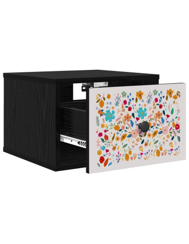 Mobiletto da comodino a parete MAINZ 2 pz Rovere Nero