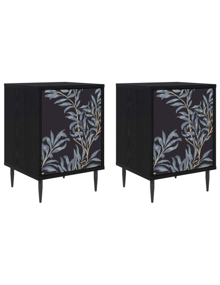 Armadio da Notte DOKKUM 2 pz Rovere Nero 36 x 33 x 51 cm