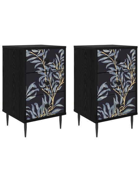 Armadio da Notte DOKKUM 2 pz Rovere Nero 36 x 33 x 61 cm