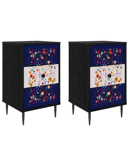 Armadio da Notte MAINZ 2 pz Rovere Nero 36 x 33 x 61 cm