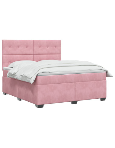 Letto box spring con materasso Rosa 140 x 200 cm Velluto