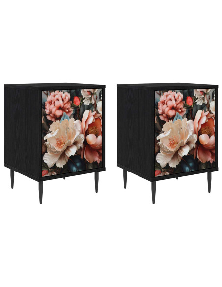 Armadio da Notte BORNE 2 pz Rovere Nero 36 x 33 x 51 cm