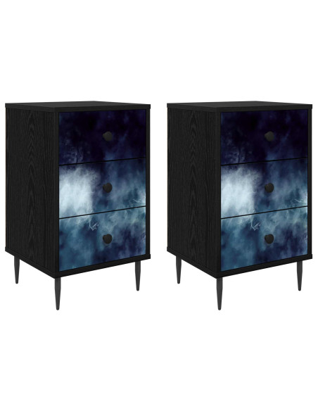 Armadio da Notte RAALTE 2 pz Rovere Nero 36 x 33 x 61 cm