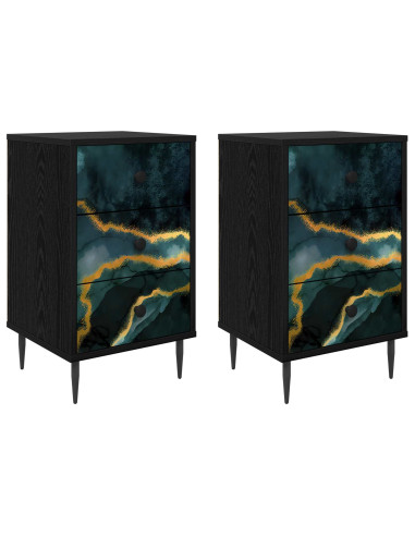 Armadio da Notte WIJHE 2 pz Rovere Nero 36 x 33 x 61 cm
