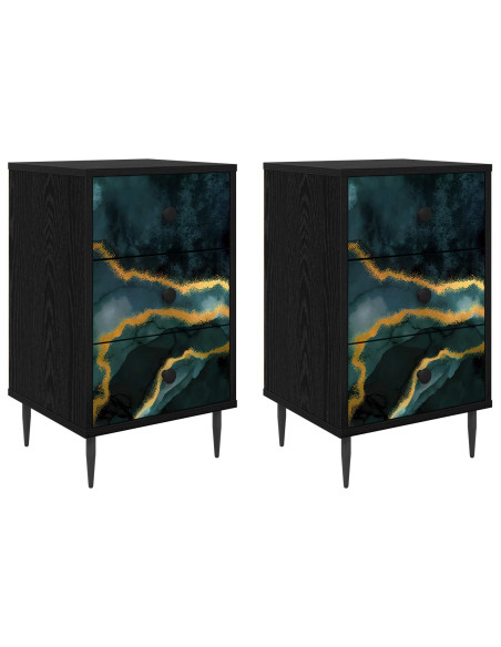 Armadio da Notte WIJHE 2 pz Rovere Nero 36 x 33 x 61 cm