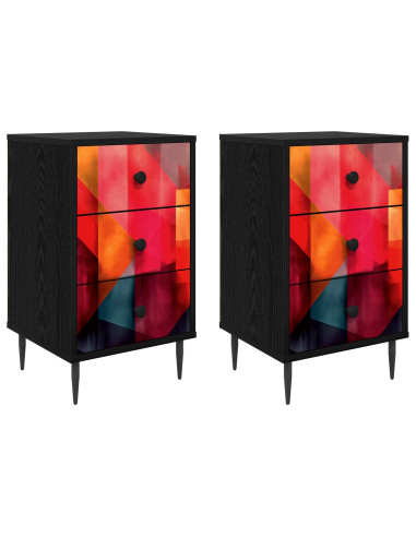 Armadio da Notte HEESCH 2 pz Rovere Nero 36 x 33 x 61 cm