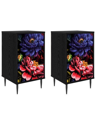 Armadio da Notte KIEL 2 pz Rovere Nero 36 x 33 x 61 cm