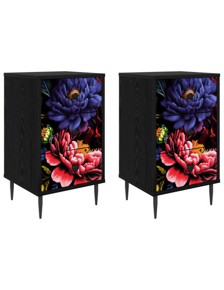 Armadio da Notte KIEL 2 pz Rovere Nero 36 x 33 x 61 cm