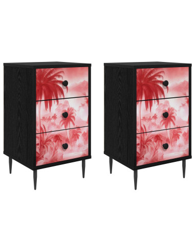 Armadio da Notte AACHEN 2 pz Rovere Nero 36 x 33 x 61 cm