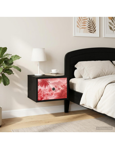 Mobiletto da comodino a parete AACHEN Rovere Nero