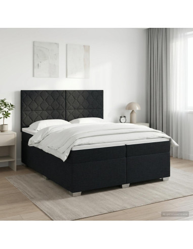 Letto box spring con materasso Nero 200 x 200 cm Tessuto