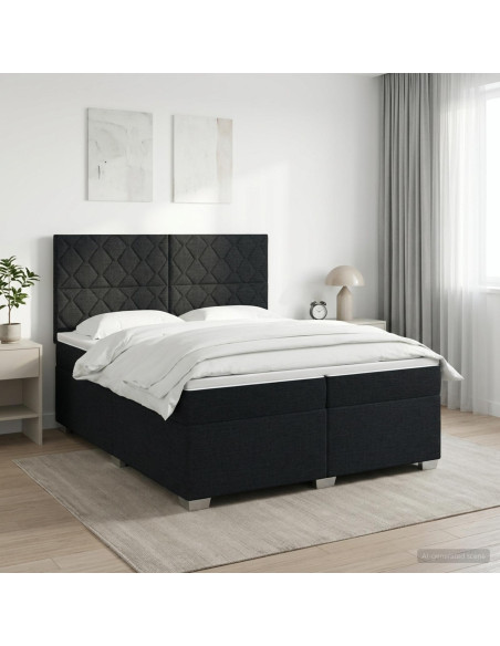 Letto box spring con materasso Nero 200 x 200 cm Tessuto