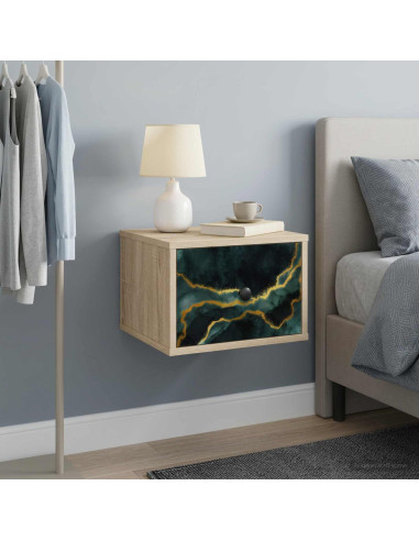 Mobiletto da comodino a parete WIJHE 2 pz Rovere Sonoma