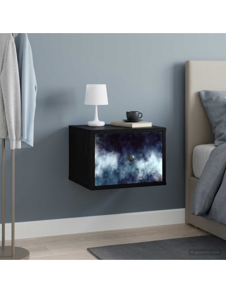 Mobiletto da comodino a parete RAALTE Rovere Nero