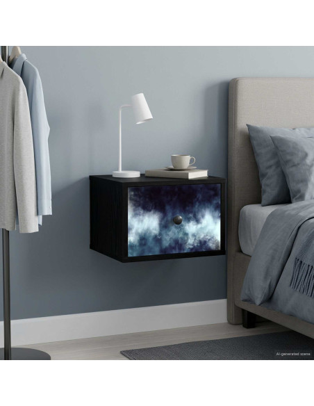 Mobiletto da comodino a parete RAALTE 2 pz Rovere Nero