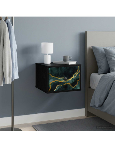 Mobiletto da comodino a parete WIJHE 2 pz Rovere Nero