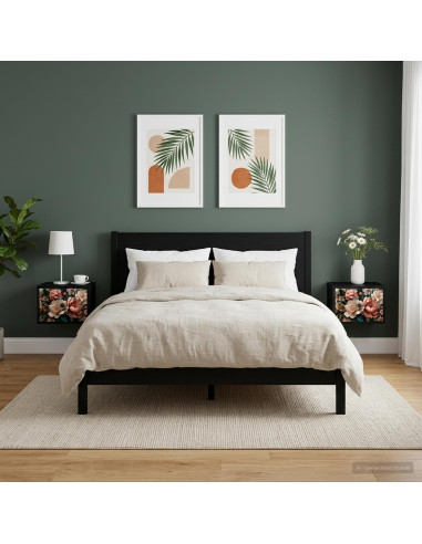 Mobiletto da comodino a parete BORNE 2 pz Rovere Nero