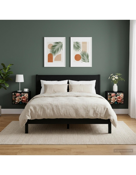 Mobiletto da comodino a parete BORNE 2 pz Rovere Nero