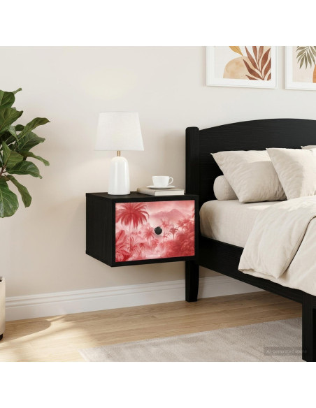 Mobiletto da comodino a parete AACHEN 2 pz Rovere Nero