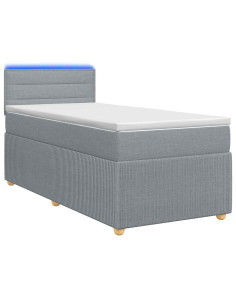 Letto con Box Spring, Materasso e LED Grigio Chiaro 90 x 190 cm