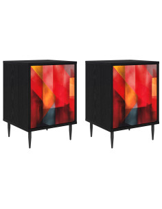 Armadio da Notte HEESCH 2 pz Rovere Nero 36 x 33 x 51 cm 2