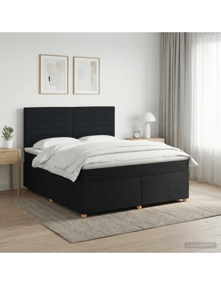 Letto box spring con materasso Nero 160 x 200 cm Tessuto