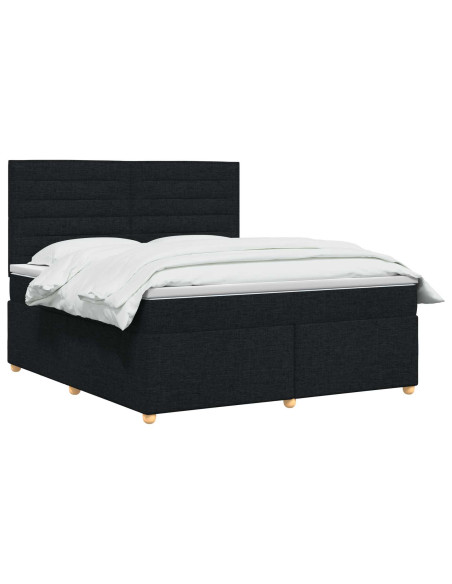 Letto box spring con materasso Nero 160 x 200 cm Tessuto