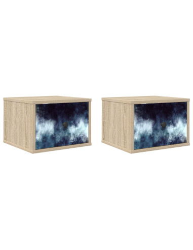 Mobiletto da comodino a parete RAALTE 2 pz Rovere Sonoma