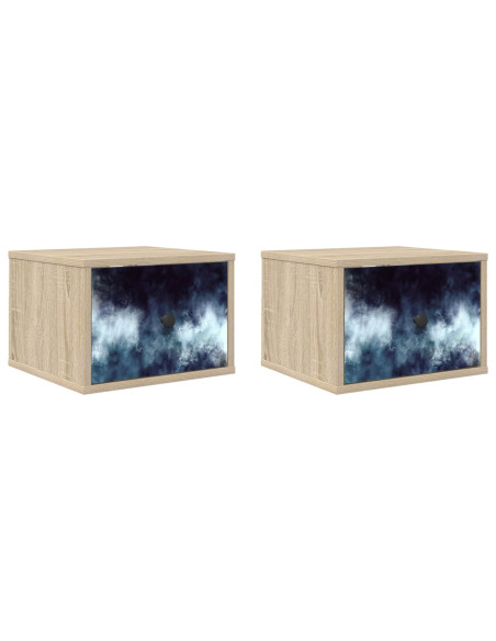 Mobiletto da comodino a parete RAALTE 2 pz Rovere Sonoma