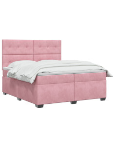 Letto box spring con materasso Rosa 200 x 200 cm Velluto 2