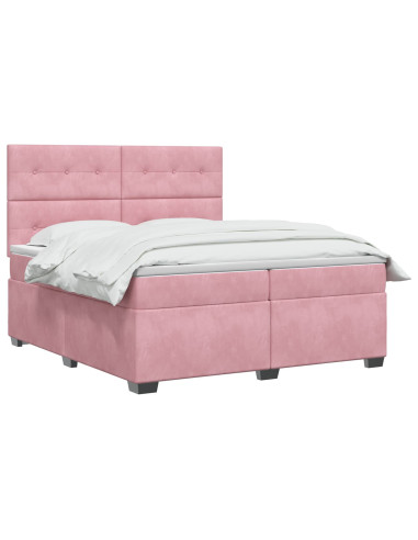 Letto box spring con materasso Rosa 200 x 200 cm Velluto